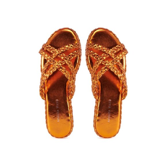 AZALEA WANG Ammon Orange Metallic Braided Sandals Sz 8 NEW in box - Picture 1 of 4